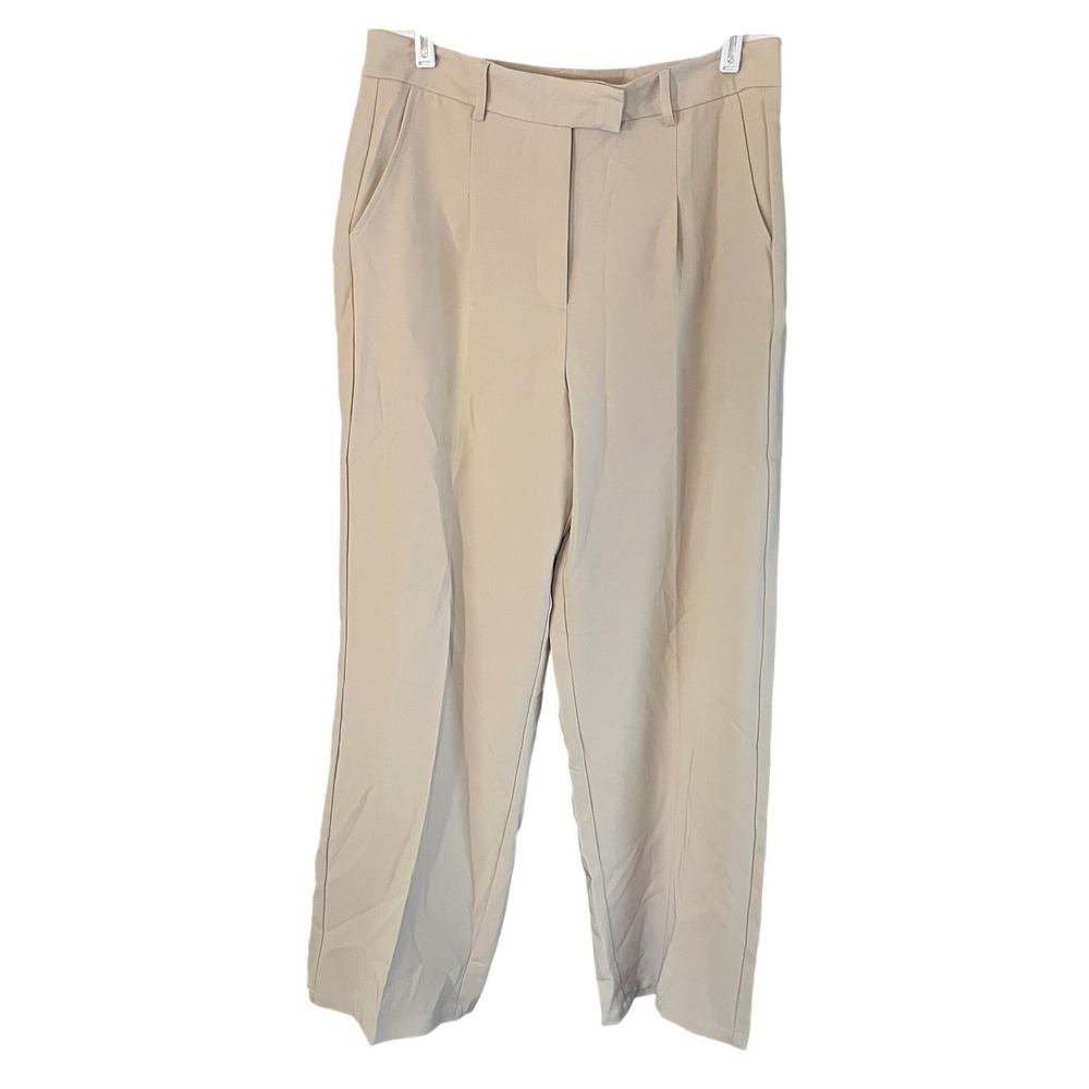 NiMin Clothing Co. Beige Wide Leg Pleated Trousers Pants Size L W32 L30 - Picture 1 of 7